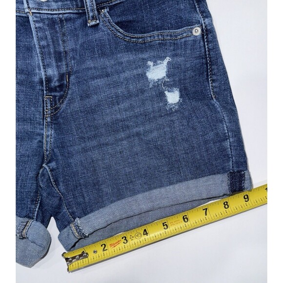Levi’s Mid Length Denim Shorts Blue Distressed Cuffed Jean Shorts Size 26 - Picture 4 of 7